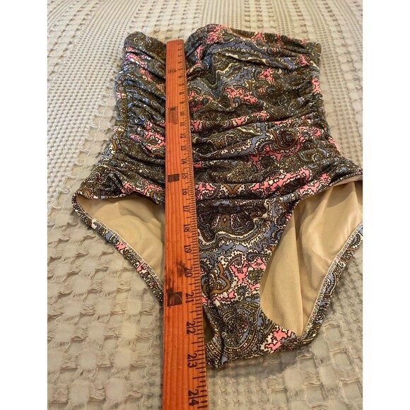 J. Crew Strapless Swimsuit One Piece Sz 6 Underwire Bra Pink Blue Paisley J.Crew - Picture 8 of 11